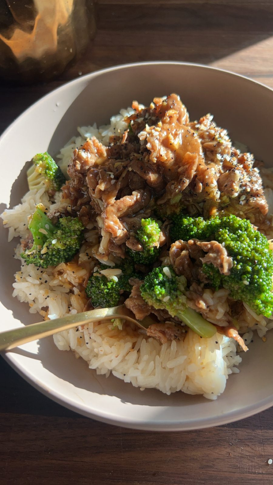 One pan Mongolian beef with green onions in a glossy sauce