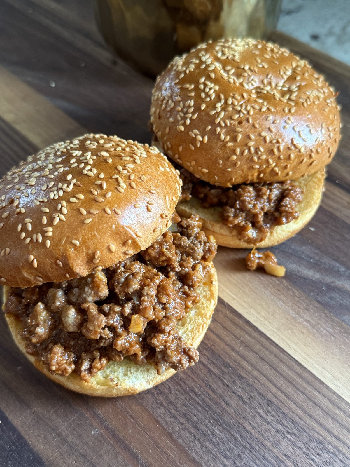 Homemade sloppy joes piled on a toasted bun