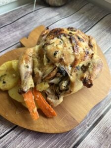 Buttery Whole Roasted Chicken with Potatoes and Carrots