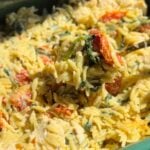 Dump and Bake Tuscan Chicken Orzo Casserole