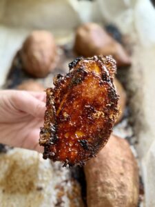 Garlic Parmesan Oven Roasted Sweet Potatoes