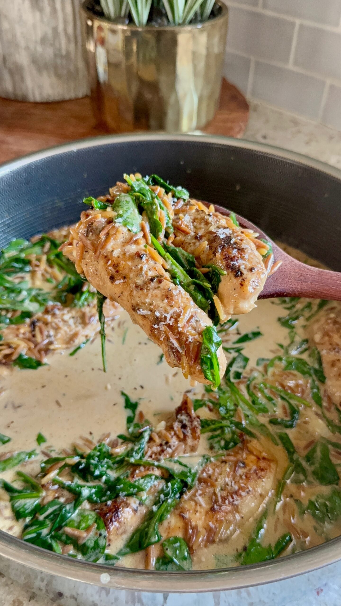 One-Pan 30-Minute Creamy Chicken and Spinach Orzo