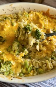 One-Pan Dump and Bake Chicken Broccoli Orzo Casserole