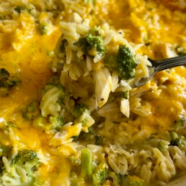 One-Pan Dump and Bake Chicken Broccoli Orzo Casserole