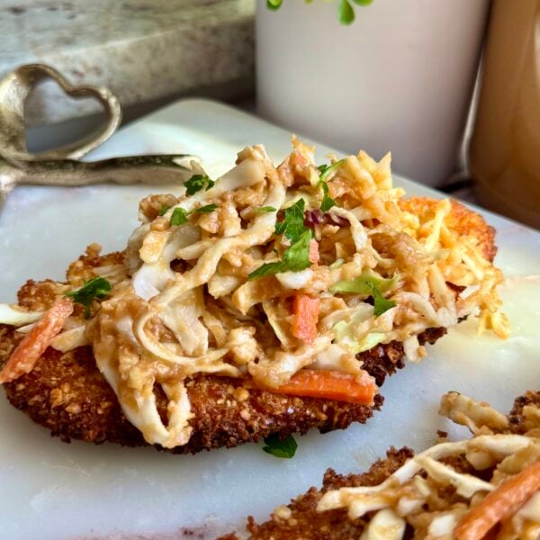 Peanut-Crusted Chicken Cutlets with Lime-Honey Coleslaw