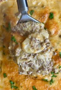 Cheesy Beef And Scalloped Potato Casserole