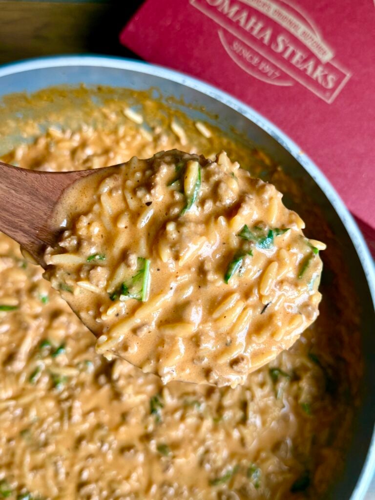 One-Pan 30-Minute Cheesy Beef Orzo Skillet