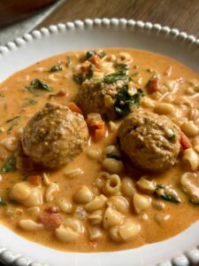 One-Pot Creamy Meatball and Shells Soup